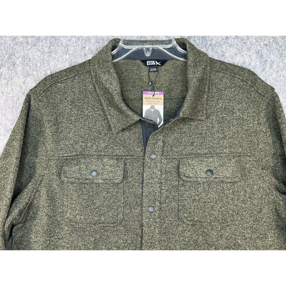 NEW Eddie Bauer Men’s Sweater Fleece Snap Shirt Jacket Green Size 2XL Outdoors - Picture 2 of 13